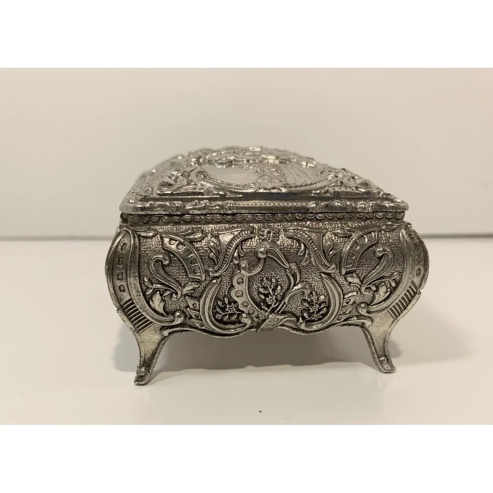 Vintage Silver toned red velvet lined trinket box